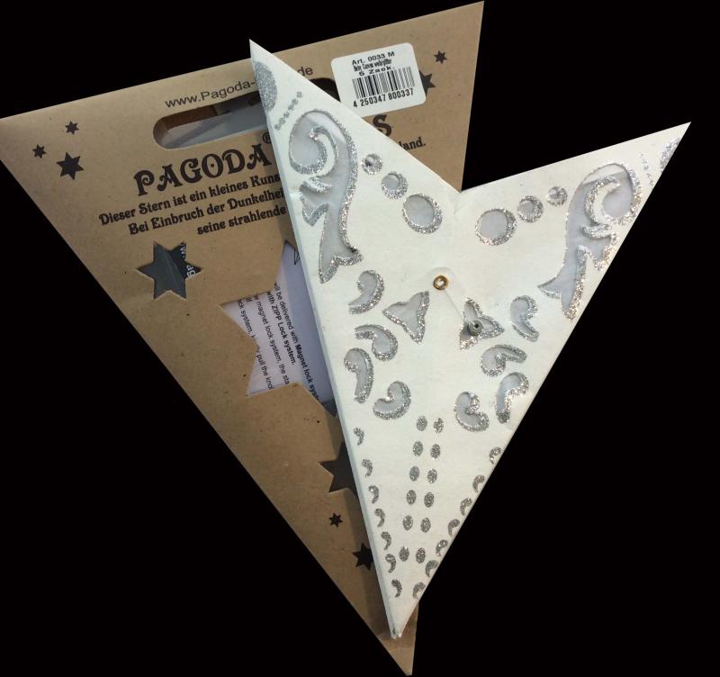 Baby Curves white / Glitter - Foldable glowing Paperstar with 5 points, 40 cm